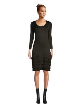 CALVIN KLEIN Midi Fringe Dress, Sweater Material, 3/4 Length Sleeves, Size L.